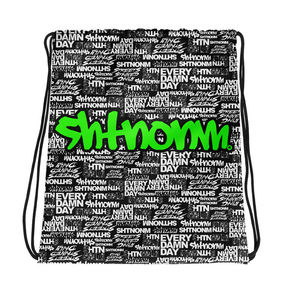 SHTNONM - Black Drawstring bag (Neon Green)