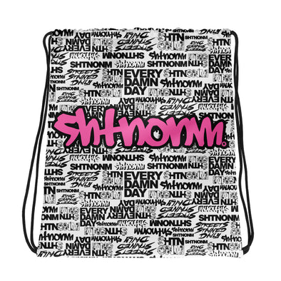 SHTNONM - White Drawstring bag (Hot Pink)