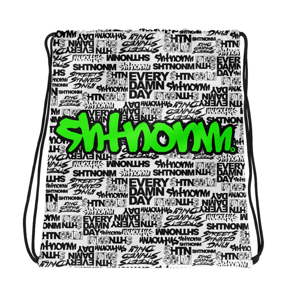 SHTNONM - White Drawstring bag (Neon Green)