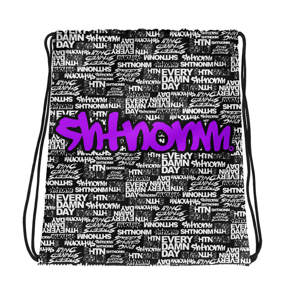 SHTNONM - Black Drawstring bag (Neon Purple)